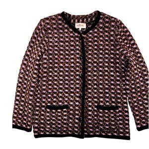 Altra Made in Italy Women XL Black Pink Virgin Wool Blend Button Knit Cardigan
